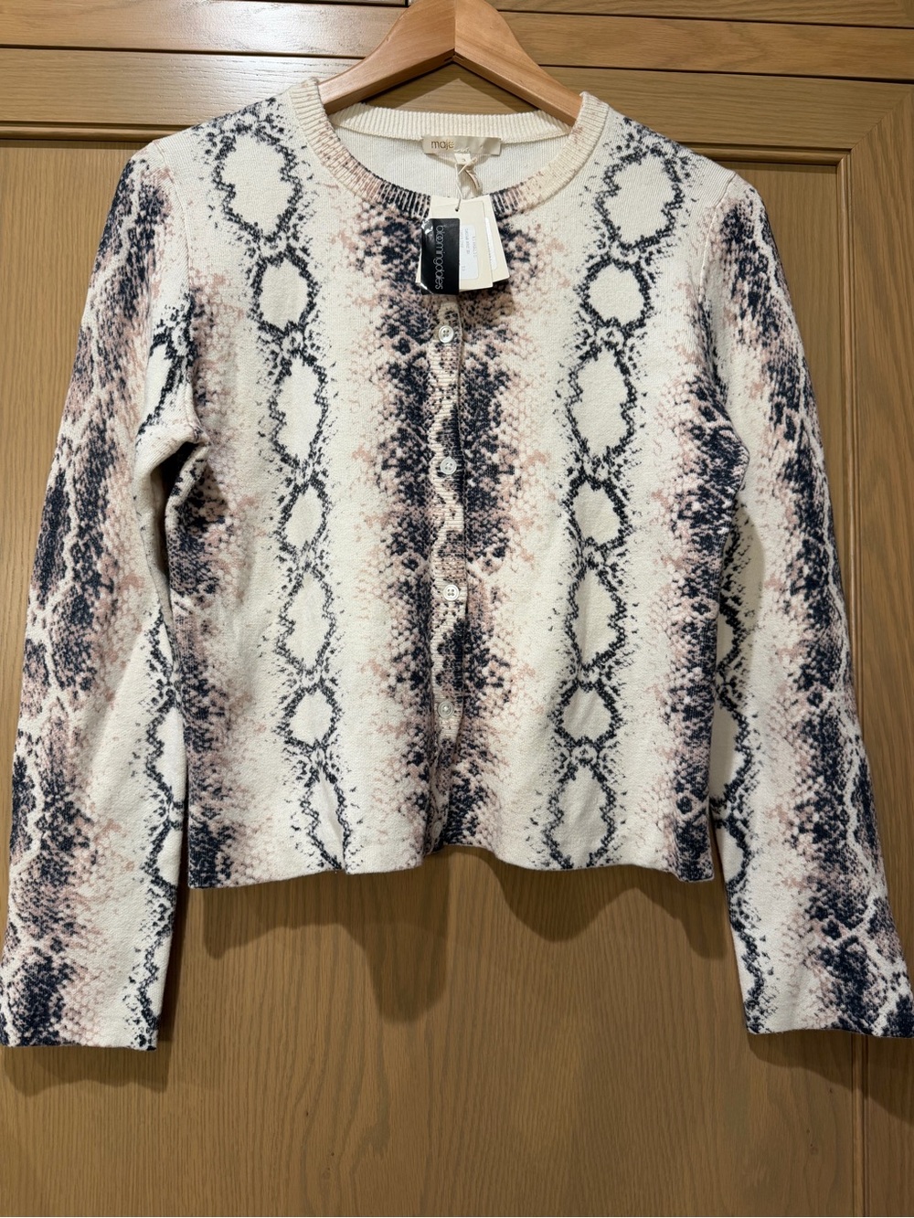 NWT Maje Cream and  Snake-Print Button Cardigan Cotton Blend / size 3